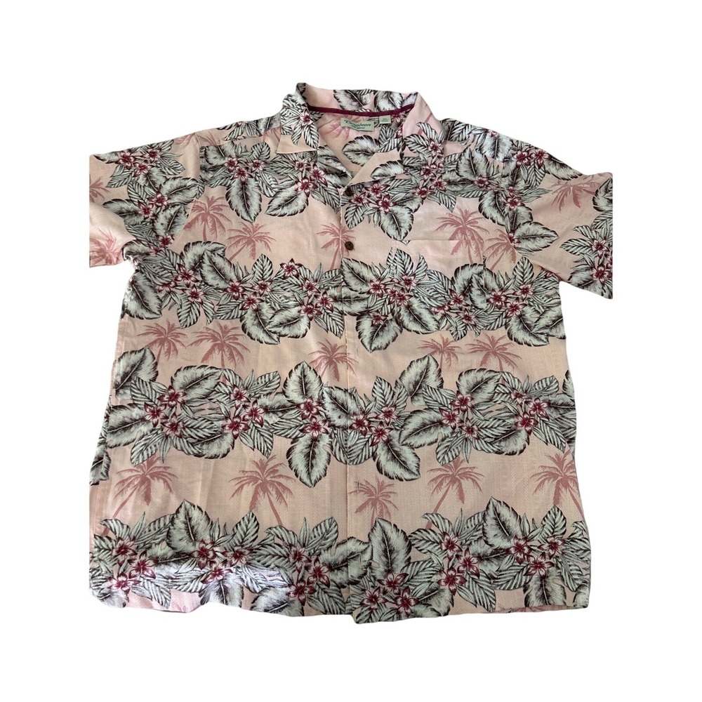 Caribbean Silk Blend Print Shirt XLT Tall EUC Short Sleeve Men's Resort Casual